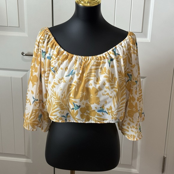 Tops - Buffalo By David‎ Bitton Yellow Floral Crop Top Balloon Sleeves Boho Small